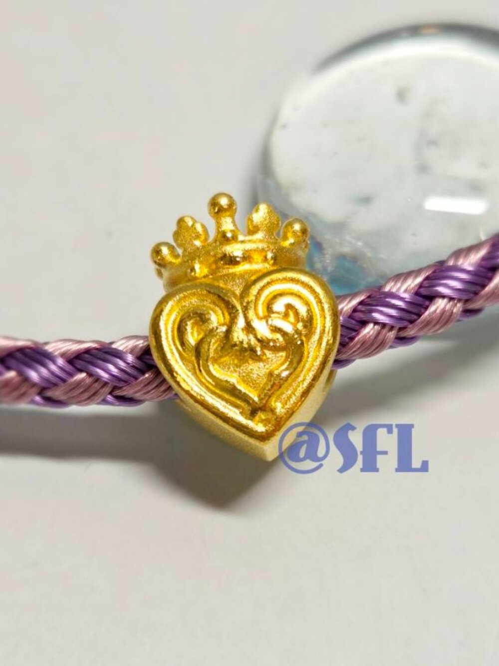 Chow Sang Sang 24k Real Gold .999 Luckenbooth Mini Charm Bracelet Heart Crown
